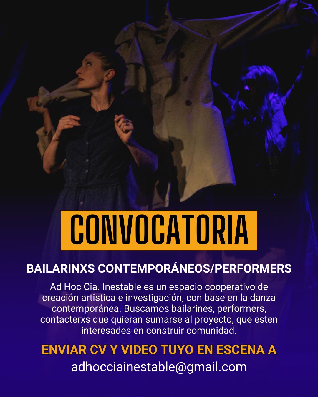 Convocatoria de Ad Hoc Compañía Inestable para bailarines contemporáneos y performers